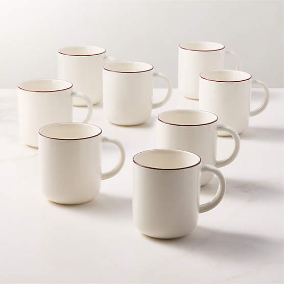 Contact Red Rim Ceramic Mugs 16oz Set of 8