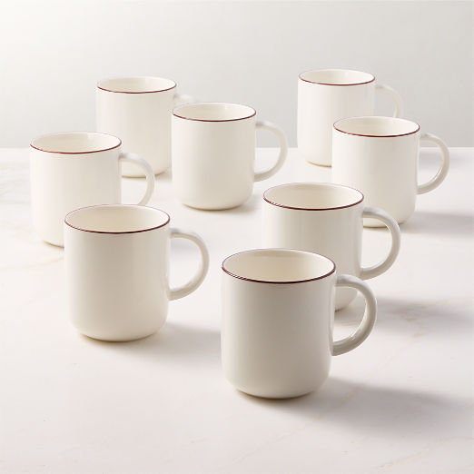 Contact Red Rim Ceramic Mugs 16oz Set of 8