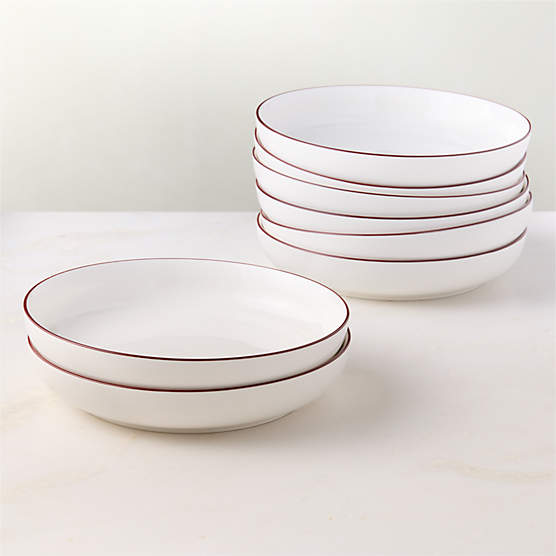 Contact Red Rim Ceramic Pasta Bowls Set of 8