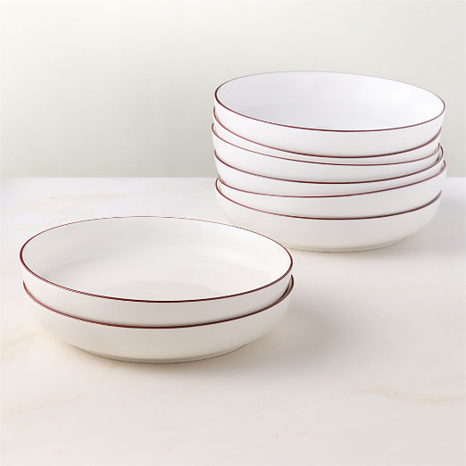 Contact Red Rim Ceramic Pasta Bowls Set of 8
