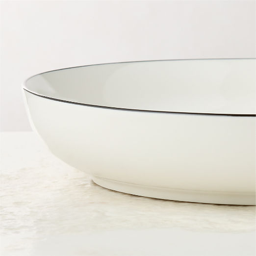Contact White Ceramic Pasta Bowls Black Rim Set of 8