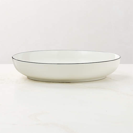 Contact White Ceramic Pasta Bowl Black Rim