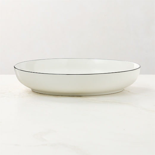 Contact White Ceramic Pasta Bowl Black Rim