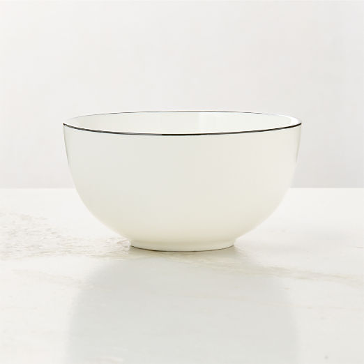 Contact White Ceramic Soup Bowl Black Rim