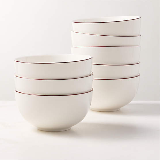 Contact Red Rim Ceramic Soup Bowls Set of 8
