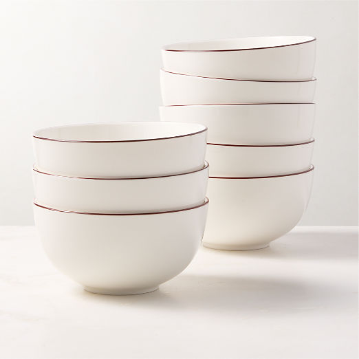 Contact Red Rim Ceramic Soup Bowls Set of 8