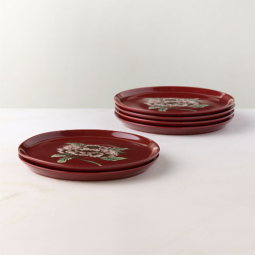 Contact Winter Peony Red Ceramic Salad Plates Set of 6