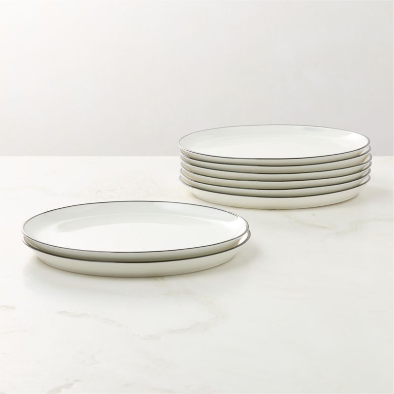 View Contact White Ceramic Dinner Plates Black Rim Set of 8 details
