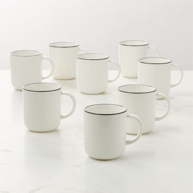 View Contact White Ceramic Mugs Black Rim Set of 8 details