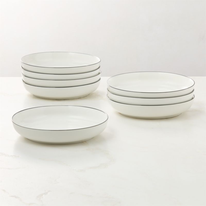 View Contact White Ceramic Pasta Bowls Black Rim Set of 8 details