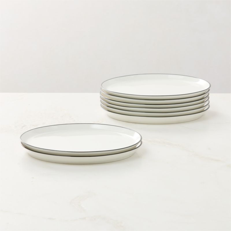 View Contact White Ceramic Salad Plates Black Rim Set of 8 details