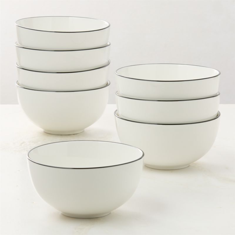 View Contact White Ceramic Soup Bowls Black Rim Set of 8 details