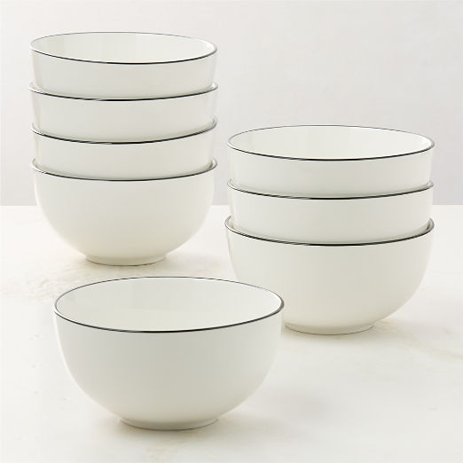 Contact White Ceramic Soup Bowls Black Rim Set of 8