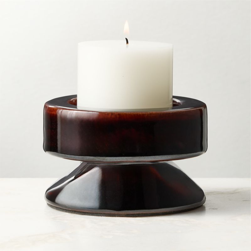 Conti Mocha Brown Ceramic Pillar Holder Set of 2 - image 2 of 5