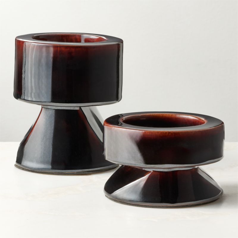 Conti Mocha Brown Ceramic Pillar Holder Set of 2 - image 1 of 5