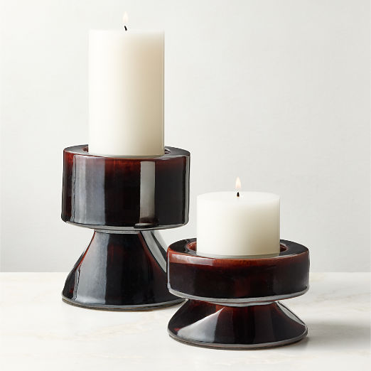 Conti Mocha Brown Ceramic Pillar Holders