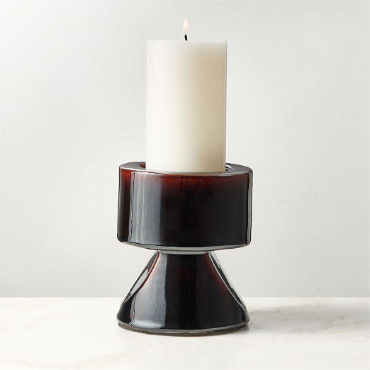 Conti Mocha Brown Ceramic Pillar Holder Tall