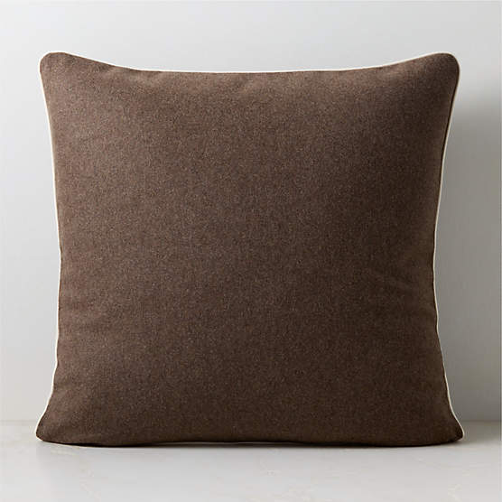 Contra Chestnut Brown Italian Wool Throw Pillow with Down Alternative Insert 23"x23"