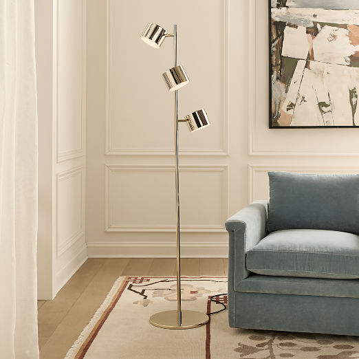 Convene Articulating Champagne Brass Metal Trio Floor Lamp