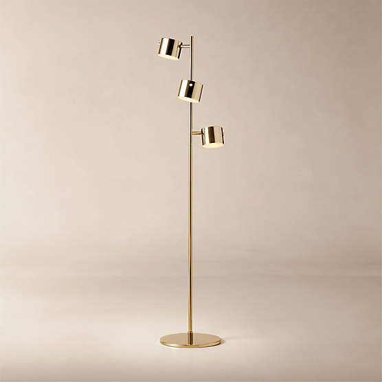 Convene Articulating Champagne Brass Metal Trio Floor Lamp