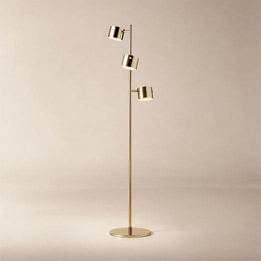 Convene Articulating Champagne Brass Metal Trio Floor Lamp