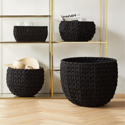 Conway Round Black Cotton Storage Basket Large