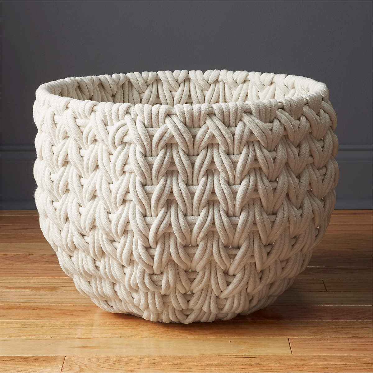 Conway Round White Cotton Storage Basket Large + Reviews CB2