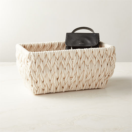 Conway Rectangular White Cotton Storage Basket Small