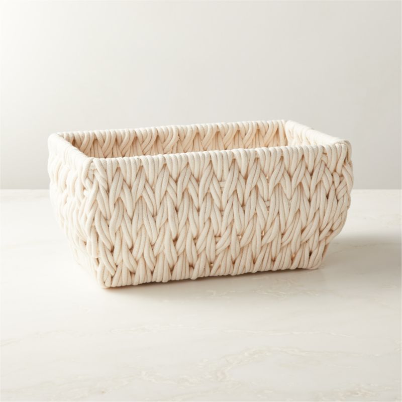 Conway Modern Rectangular White Decorative Storage Basket + Reviews | CB2