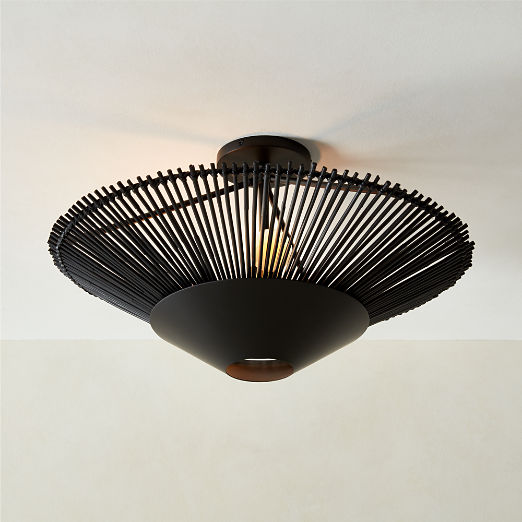 Copa Tiered Blackened Rattan Flush Mount Light