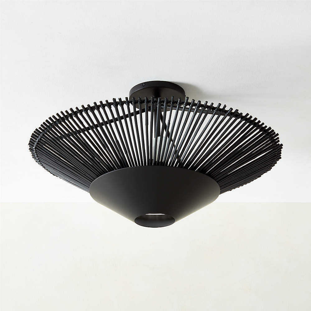Roman - Black Bamboo Flush Ceiling Light - Lightbox