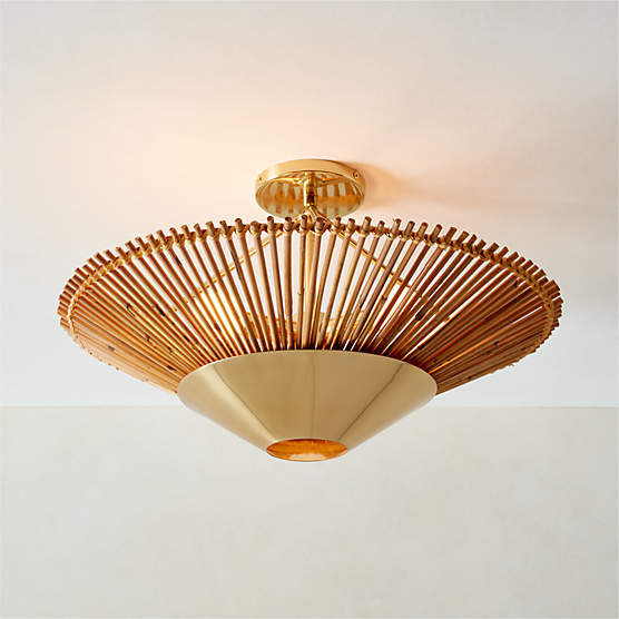 Copa Tiered Natural Rattan Flush Mount Light