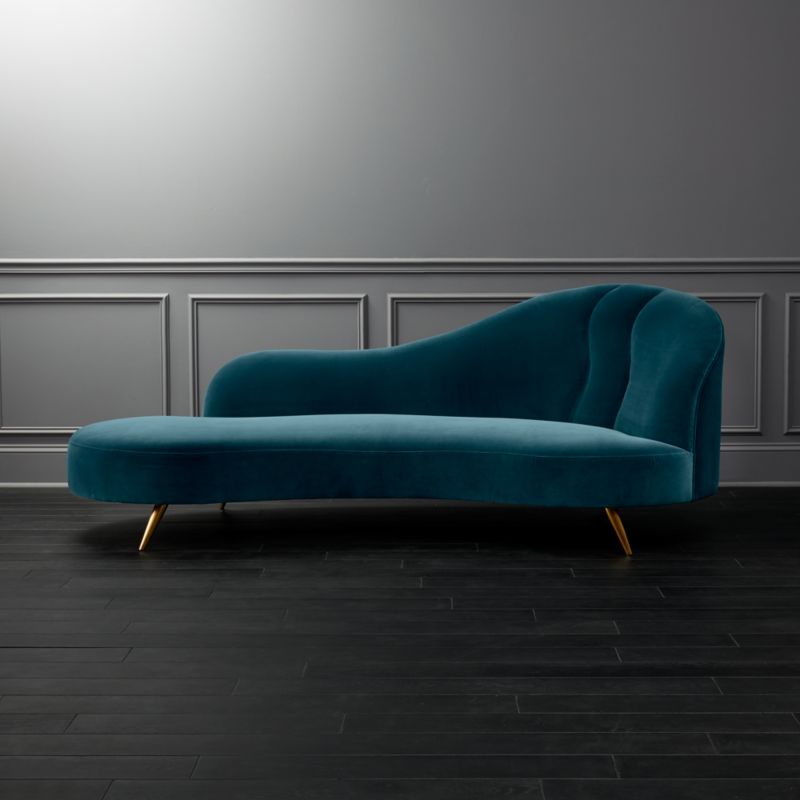 Copine Peacock Velvet Curved Chaise Lounge Reviews Cb2