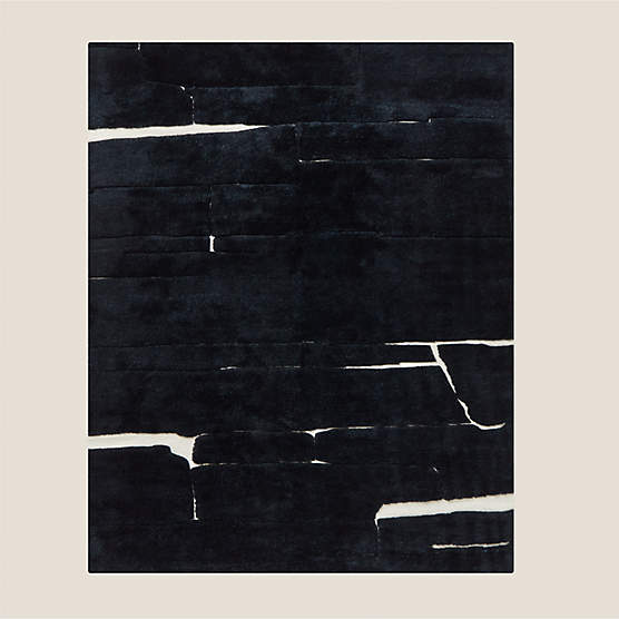 Copley Hand-Knotted Black with Warm White New Zealand Wool Area Rug 6'x9'