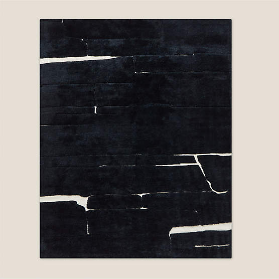 Copley Hand-Knotted Black with Warm White New Zealand Wool Area Rug 8'x10'