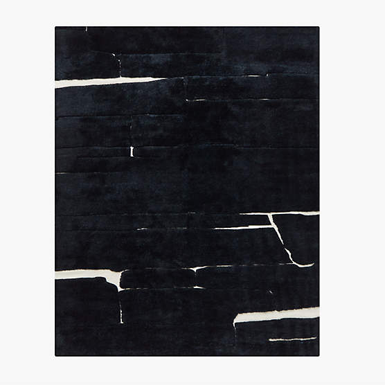 Copley Hand-Knotted Black with Warm White New Zealand Wool Area Rug 5'x8'