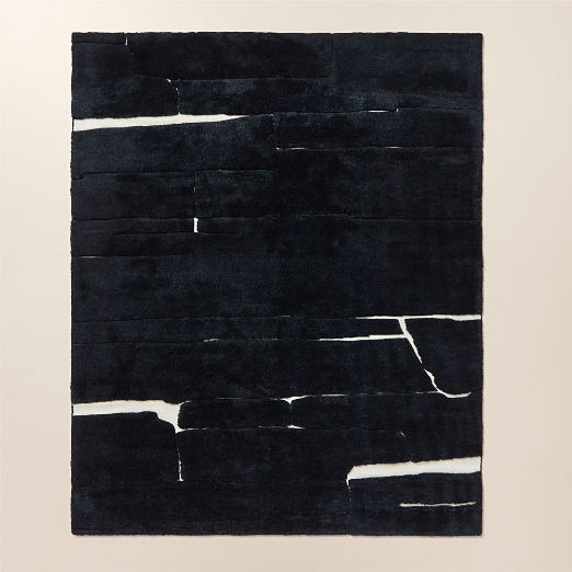 Copley Hand-Knotted Black with Warm White New Zealand Wool Area Rug