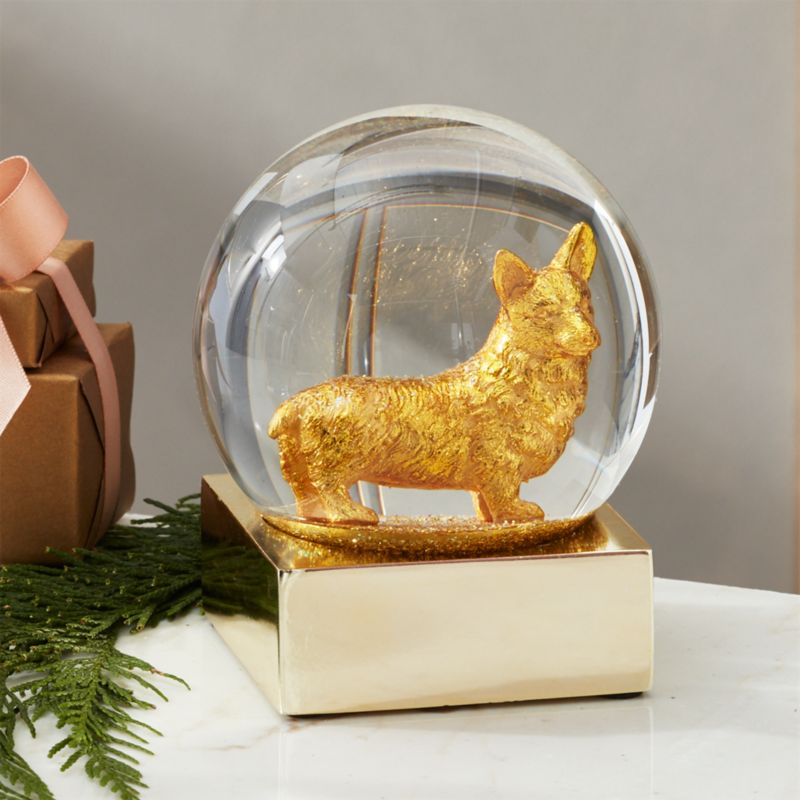 Unique Christmas Snow Globes Cb2 Corgi Gold Snow Globe
