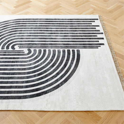 Cornrows Handloomed Ivory and Black Viscose Area Rug