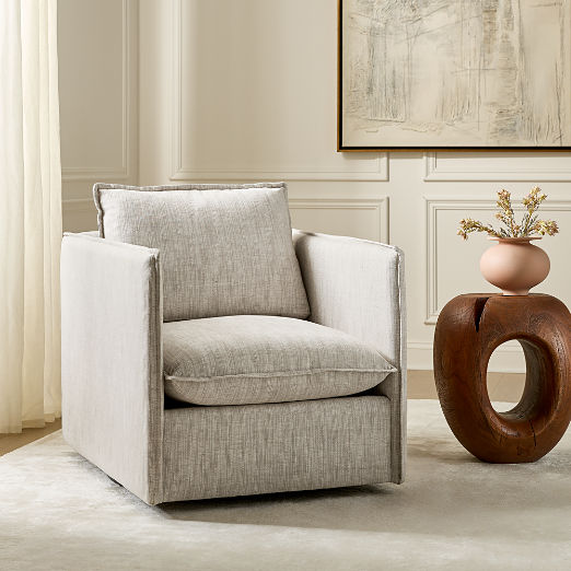 Corroy Natural Linen Swivel Chair Set of 2