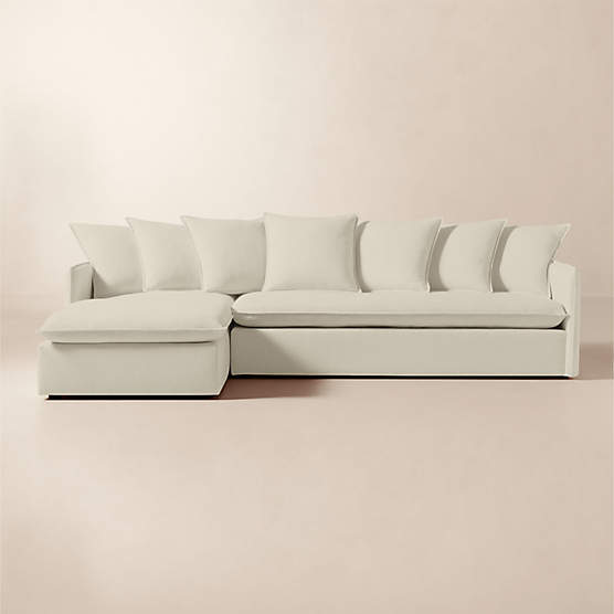Corroy Scatter Back Ivory Performance Linen Left-Arm Chaise Sectional Sofa