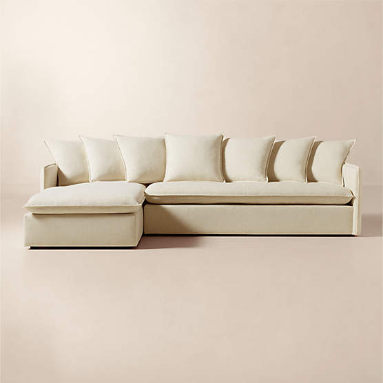 Corroy Scatter Back Ivory Performance Linen Left-Arm Chaise Sectional Sofa