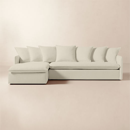 Corroy Scatter Back Ivory Performance Linen Left-Arm Chaise Sectional Sofa