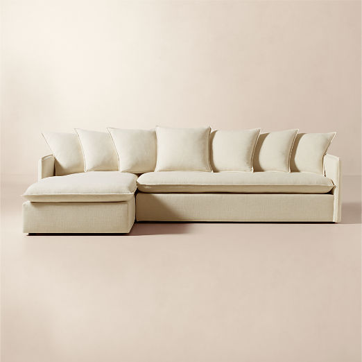 Corroy Scatter Back Ivory Performance Linen Left-Arm Chaise Sectional Sofa