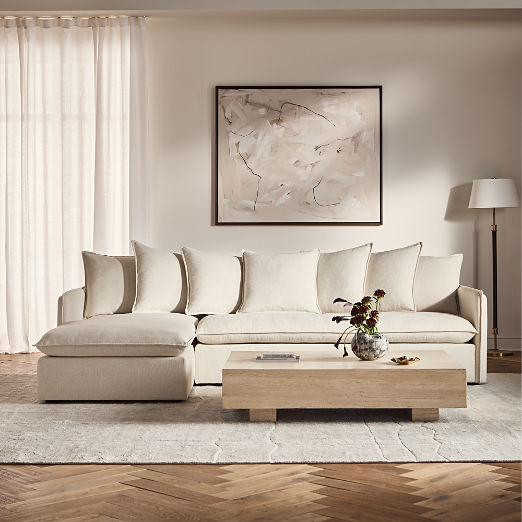 Corroy Scatter Back Ivory Performance Linen Left-Arm Chaise Sectional Sofa