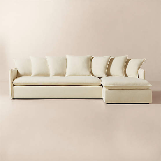 Corroy Scatter Back Ivory Performance Linen Right-Arm Chaise Sectional Sofa