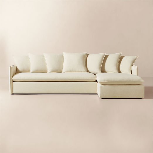 Corroy Scatter Back Ivory Performance Linen Right-Arm Chaise Sectional Sofa