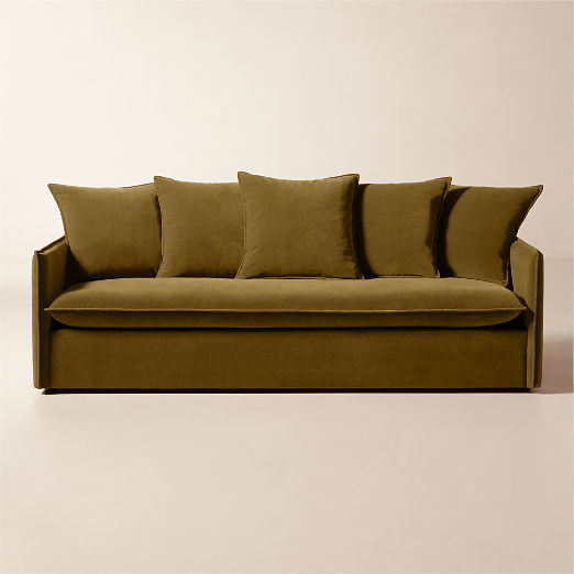 Corroy 93" Scatter Back Olive Green Performance Velvet Sofa
