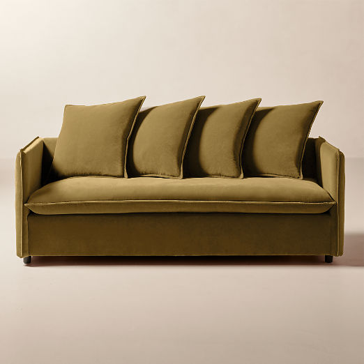 Corroy 78" Scatter Back Olive Green Performance Velvet Sleeper Sofa