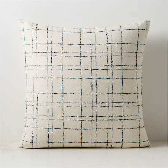 Corsa Off-White and Blue Plaid Italian Wool Throw Pillow Cover 20"x20"
